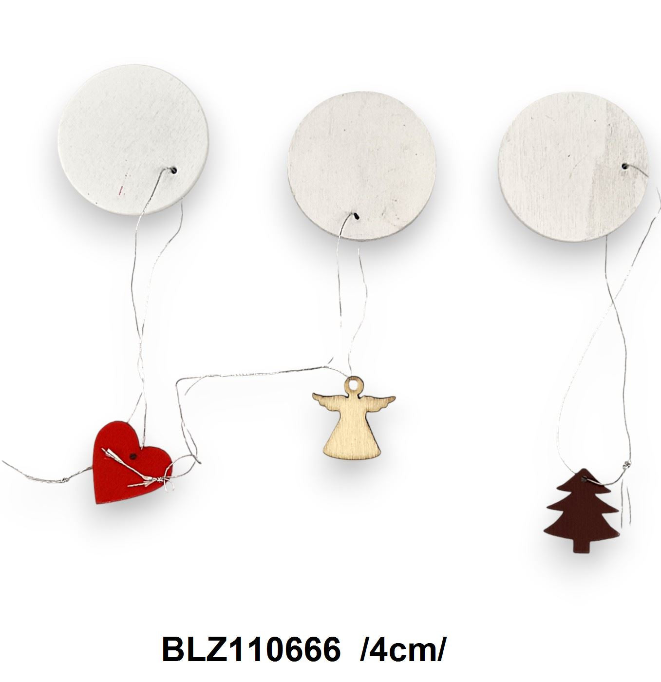 Akasztós festett fakorongokon fa figurák (szív/fenyõ/csillag/angyal) /4cm/ Fő kép