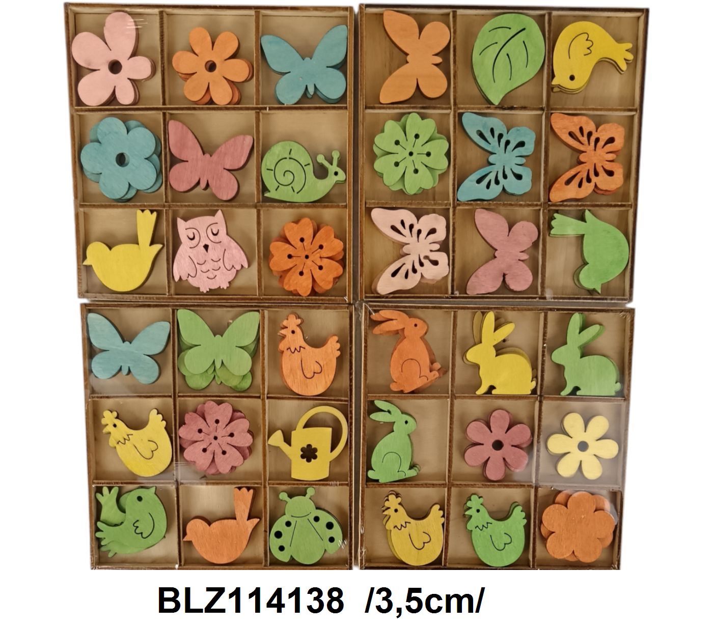 Színes fa figurák fa dobozban /3,5cm/