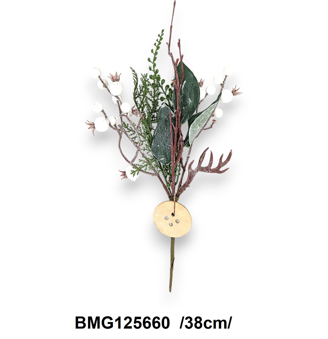 Hamvas agancsos, páfrányos, tujás pick glitteres golyókkal /38cm/ Fő kép