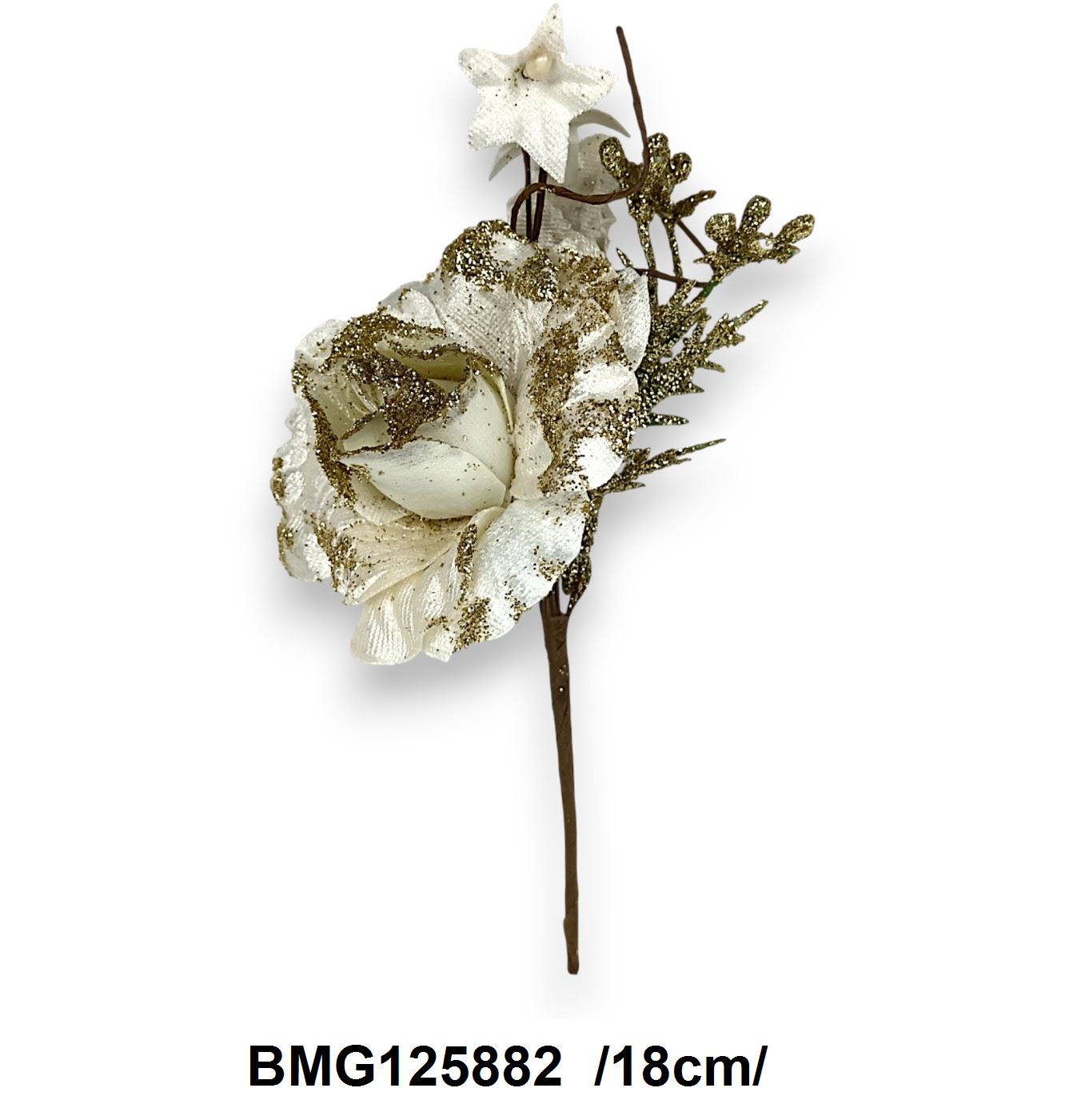 Bársony rózsás pick bársony levelekkel, glitterrel /18cm/ Fő kép