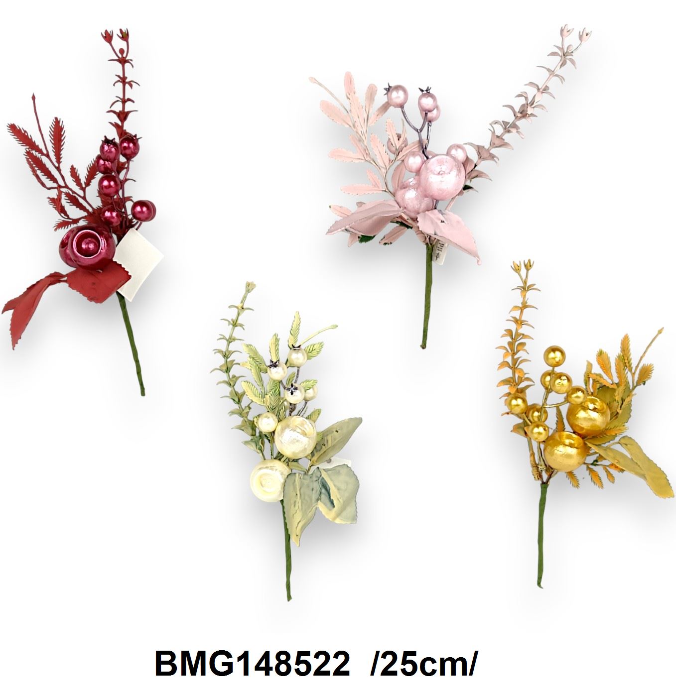 Teljesen festett glitteres, csipkebogyós, terméses pick, levelekkel /25cm/ Fő kép