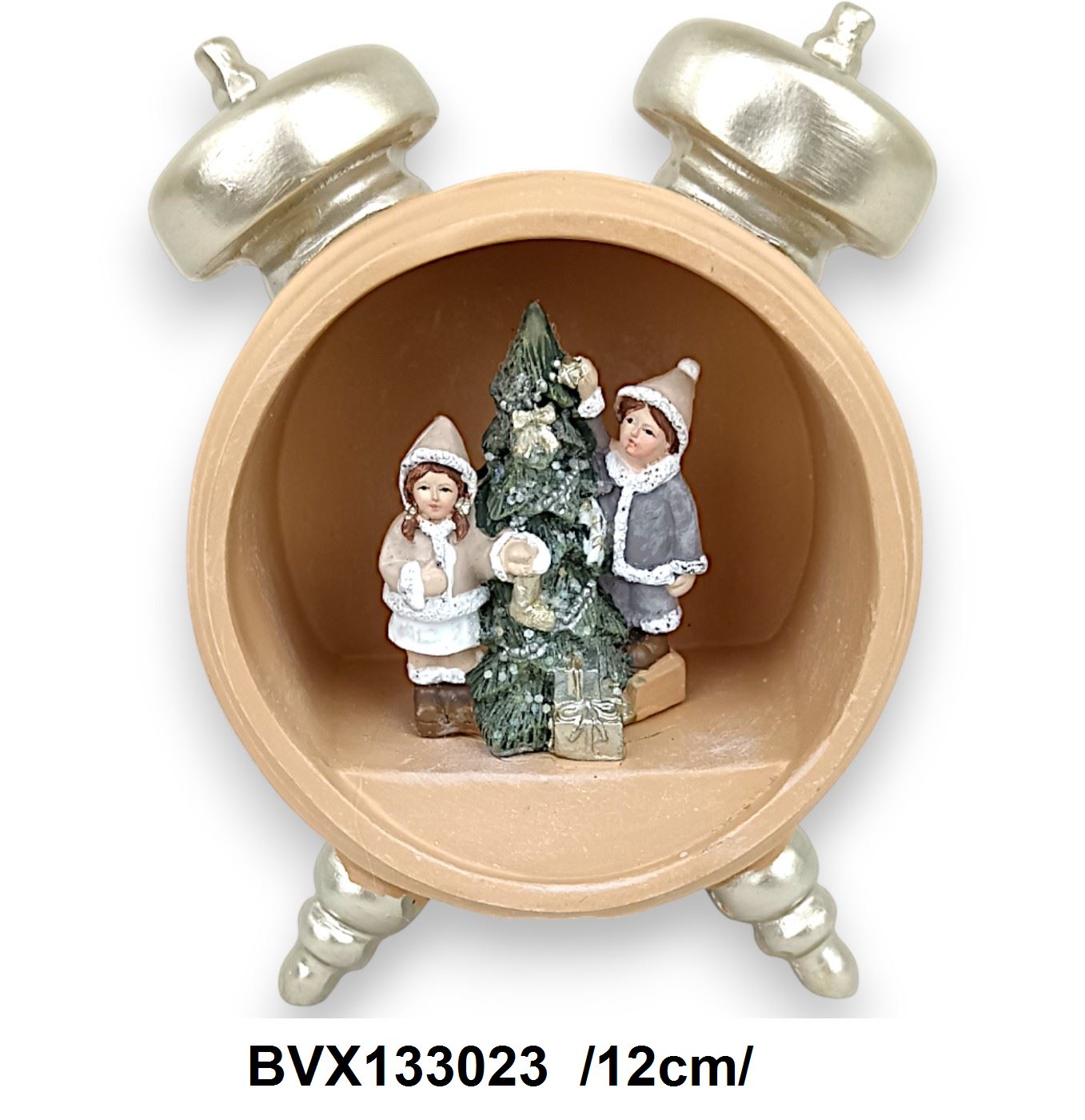 Ébresztõóra fenyõvel, gyerekekkel, polirezin /12cm/ Fő kép