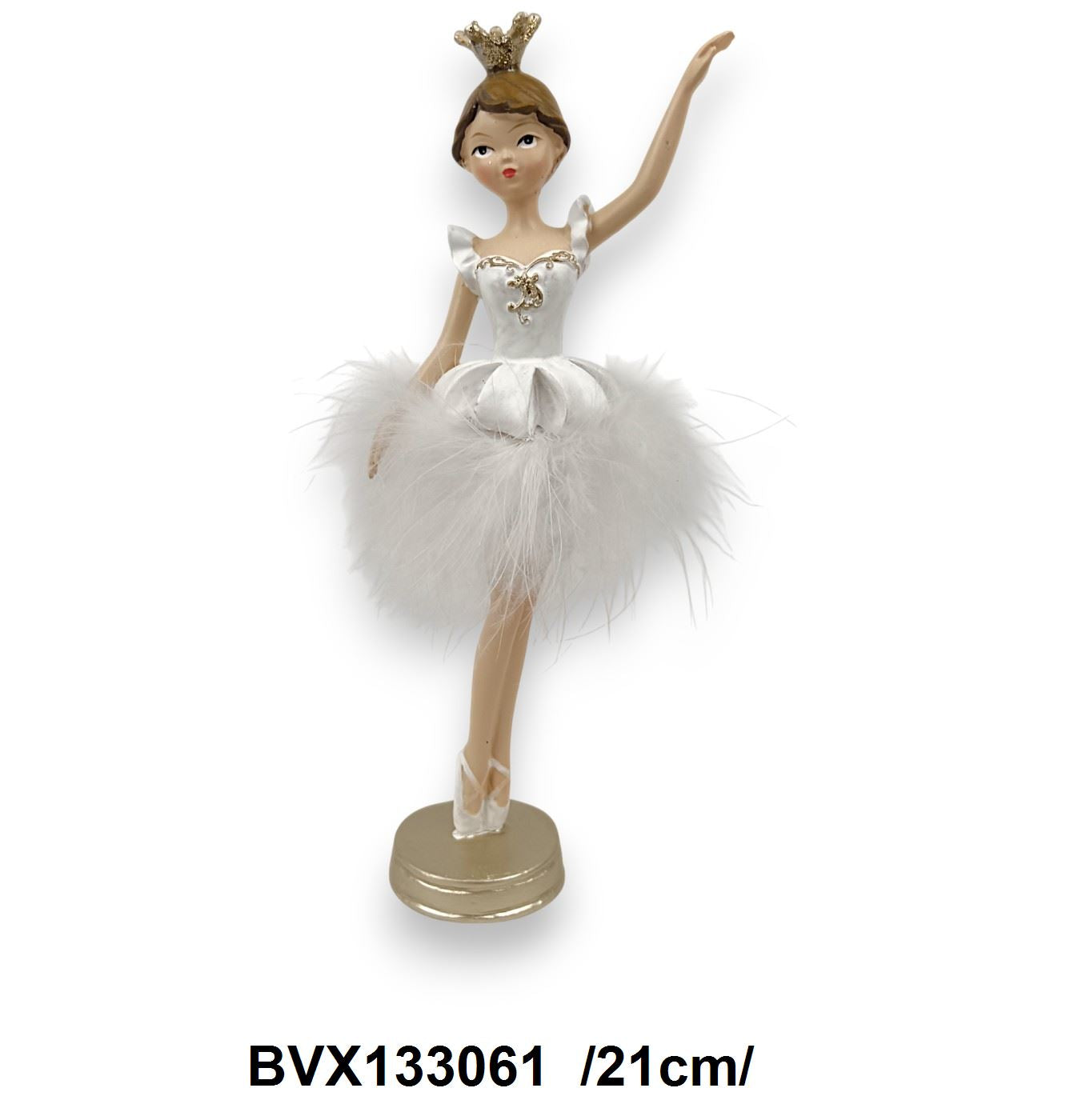 Kerámia aljzaton álló tollas szoknyás balerina /21cm/