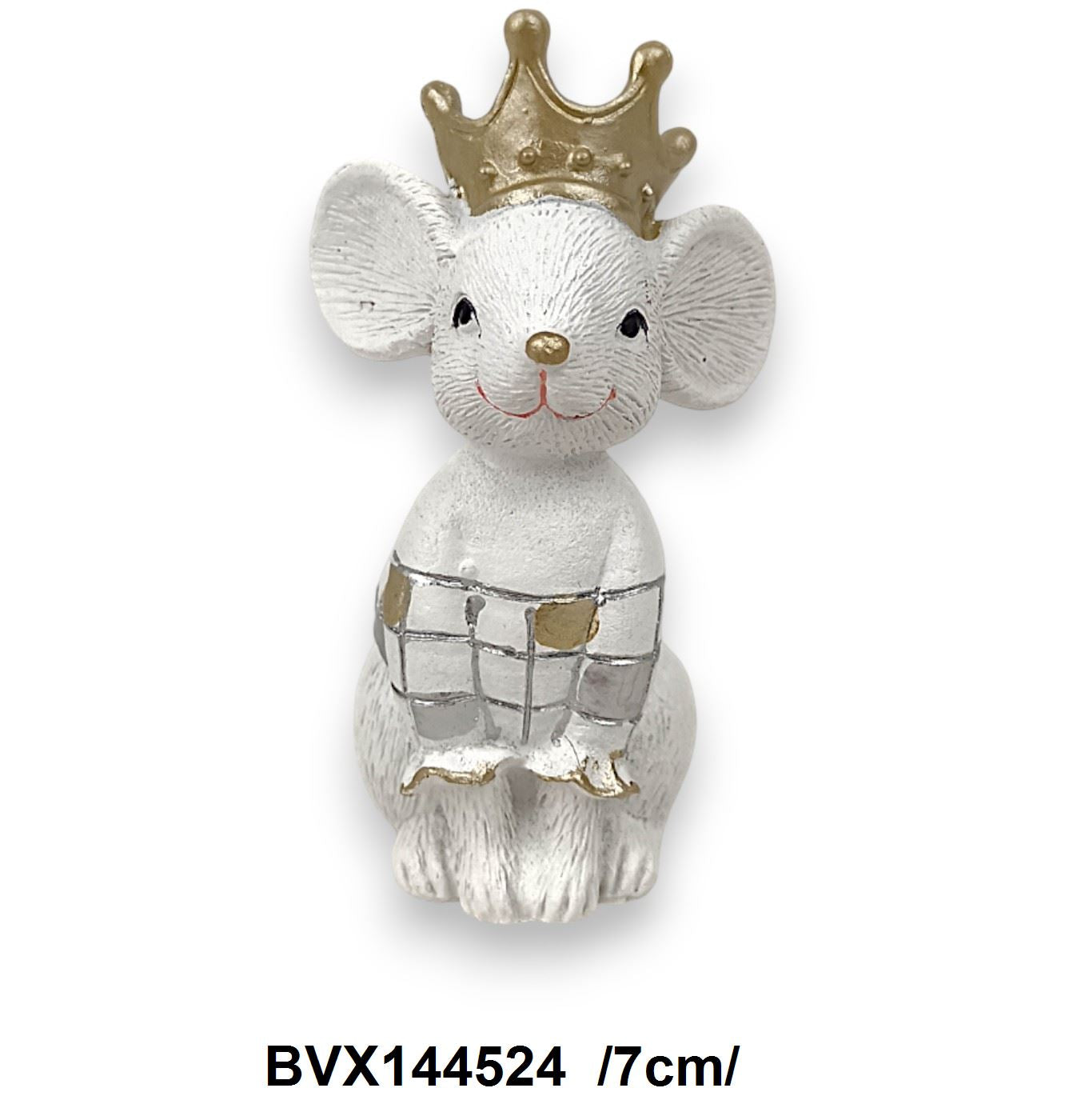 Koronás ülõ egér, kockás pulóverben, polirezin /7cm/ Fő kép