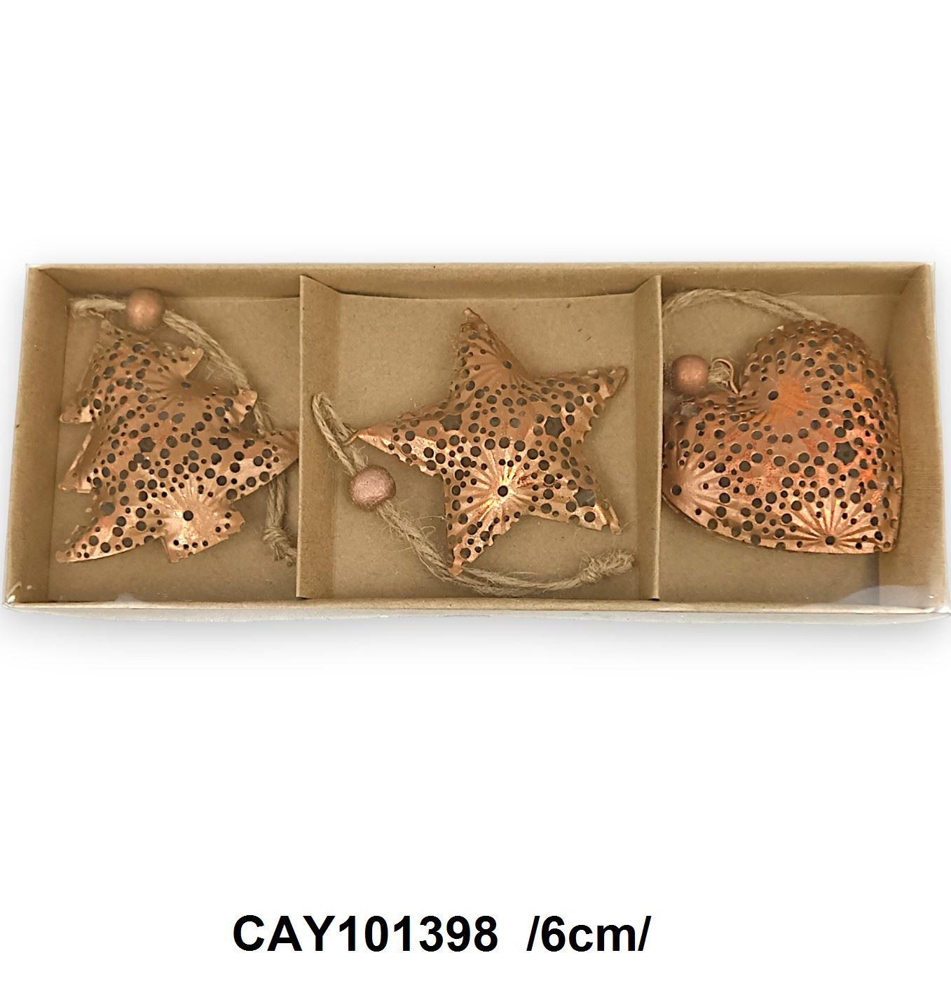 Fém figurák dobozban, karácsonyfa/csillag/szív /6cm/ Fő kép