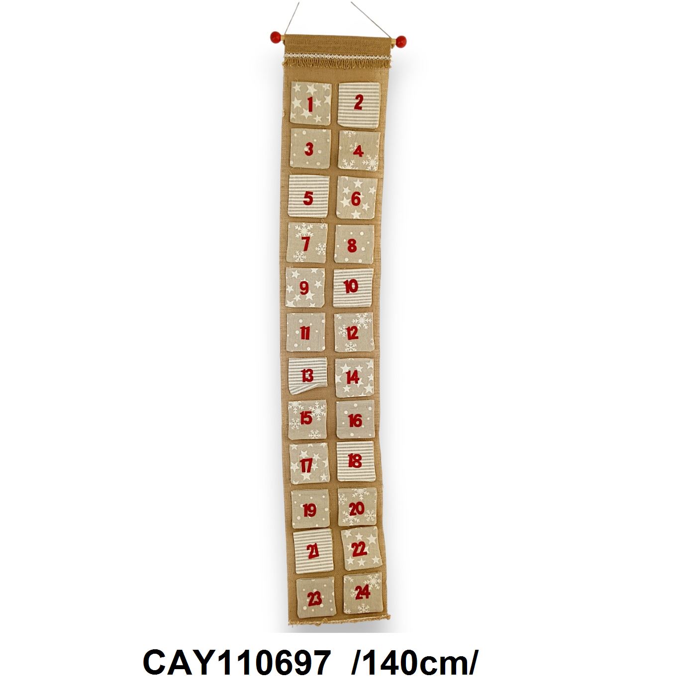 Akaszthatós vászon adventi naptár, mintás zsebecskékkel /140cm/ Fő kép