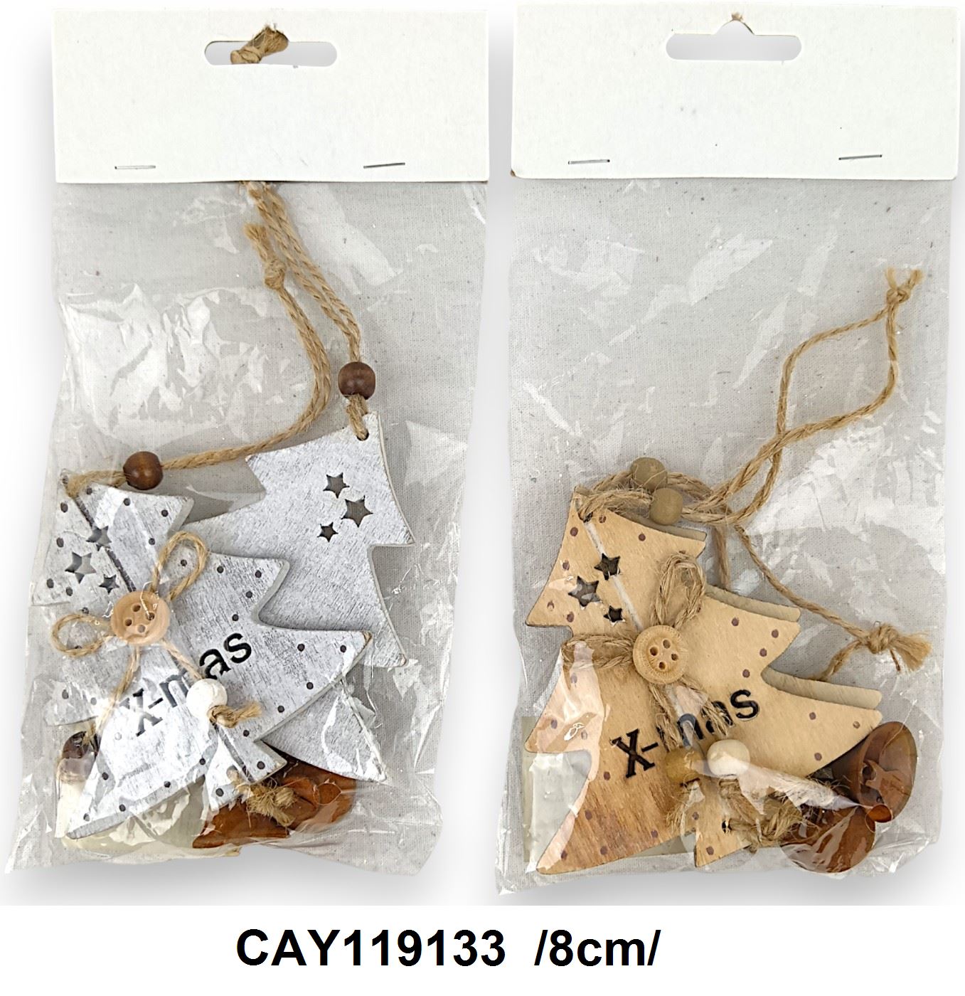 Áttört akasztós fa fenyõ ''X-mas'' felirattal, csengettyûkkel 2/S /8cm/ Fő kép