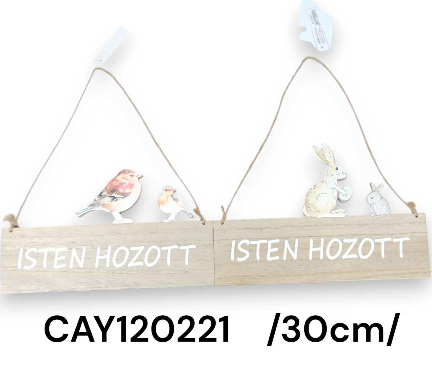 "Isten hozott" fatábla nyuszikkal/madarakkal /30cm/
