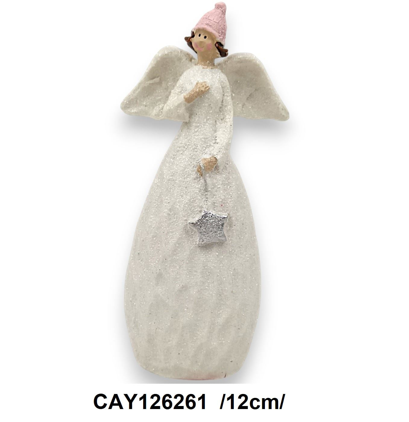 Fehér angyalka rózsaszín sapkával, polirezin /12cm/ Fő kép
