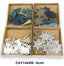 Festett és glitteres fa hópihe, házikó, fenyõ, szarvas dobozban /4cm/