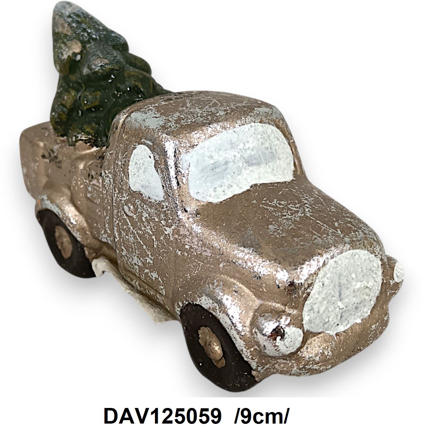 Fenyõt szállító platós kisautó, polirezin /9cm/
