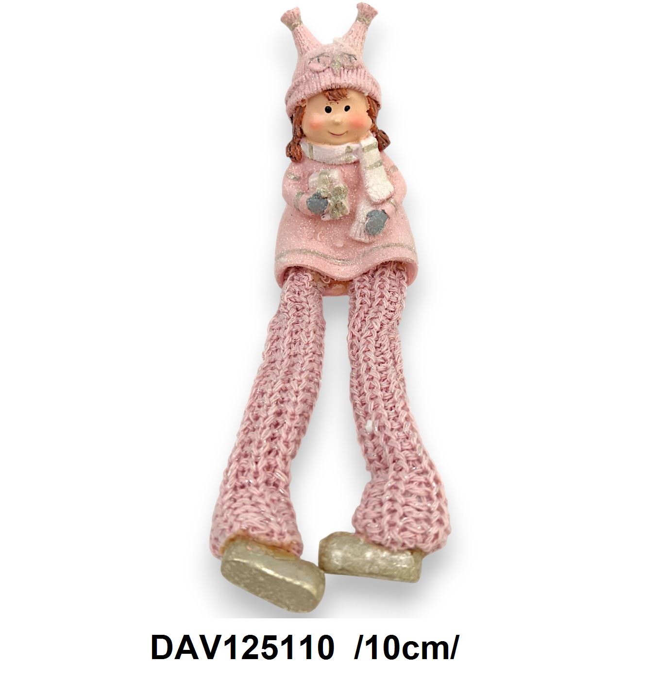Ülõ rózsaszín baba, polirezin /10cm/