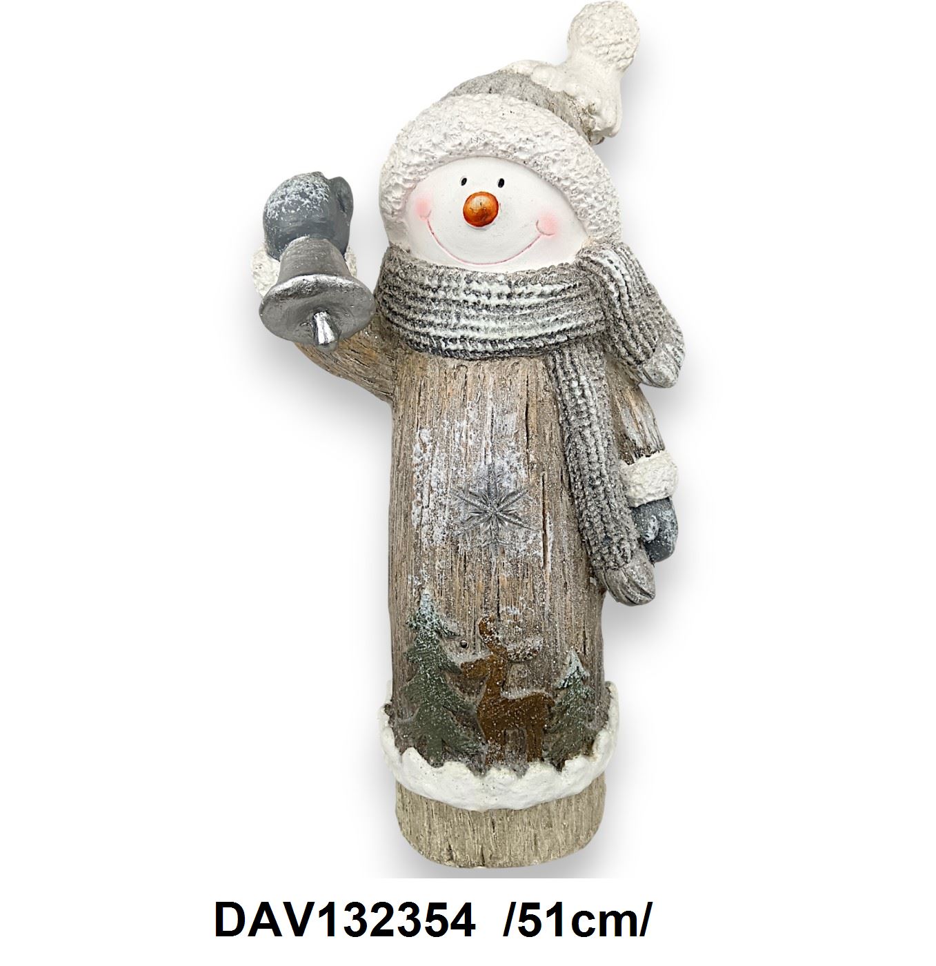 Világító fa ruhás hóember, polirezin /51cm/