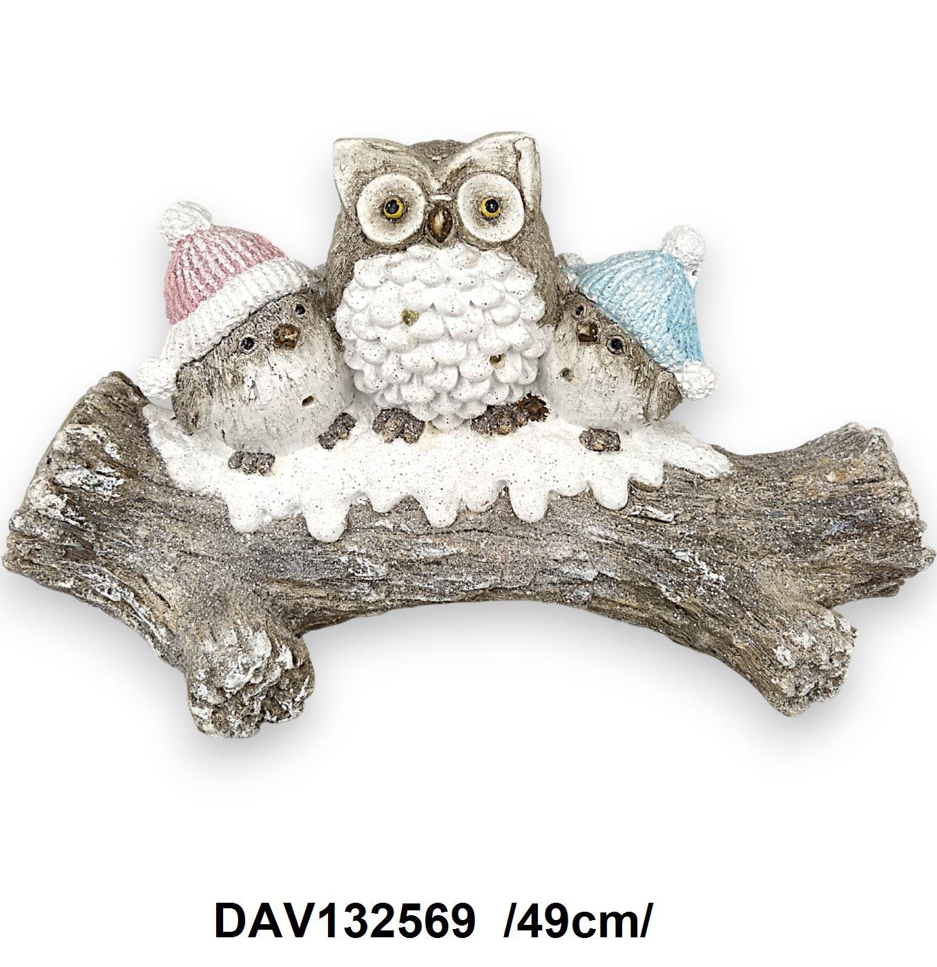 Havas-glitteres faágon ülõ madarak, bagoly, polirezin /49cm/ Fő kép