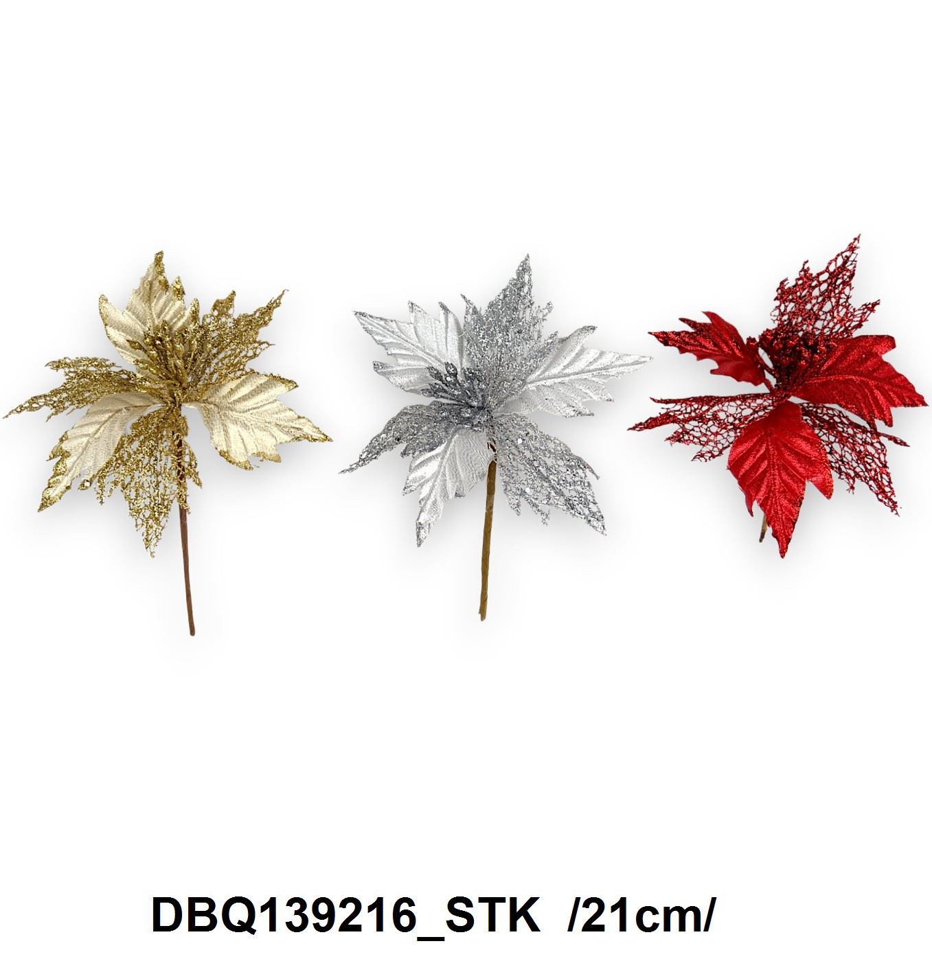 Hálós szirmú, glitteres bársony mikulásvirág pick /21cm/ Fő kép