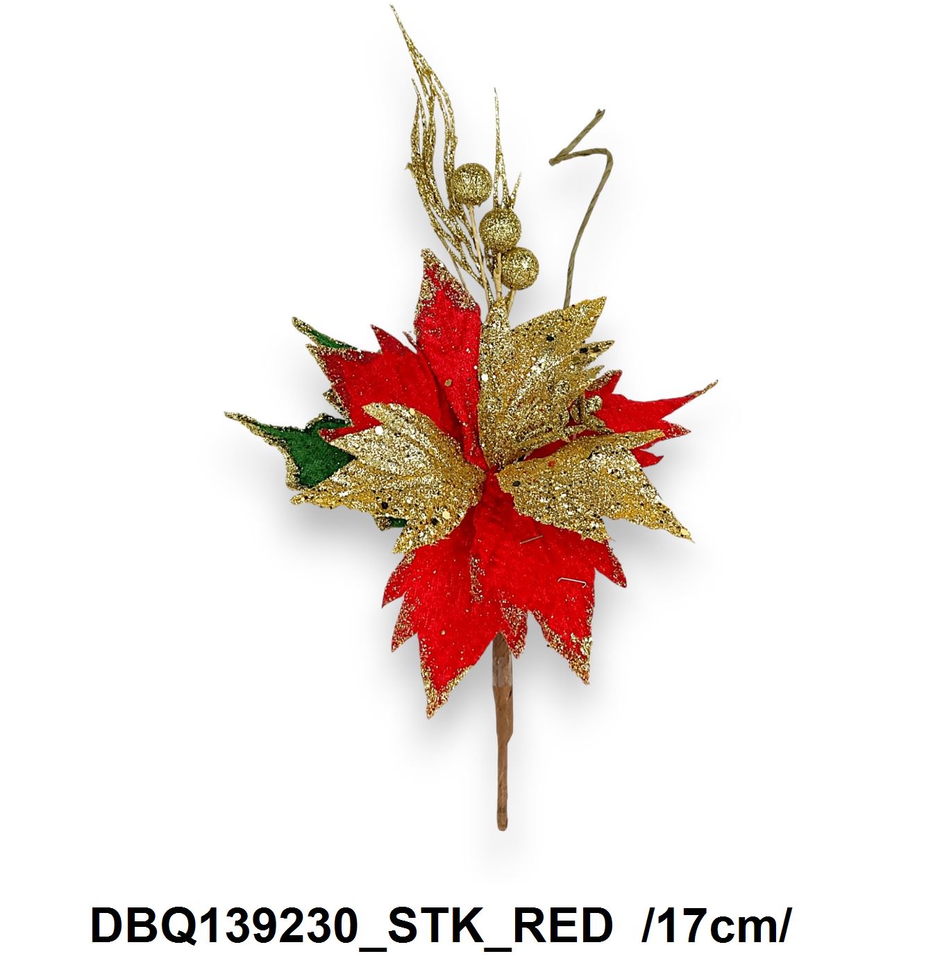 Glitteres bársony piros-arany mikulásvirág pick /17cm/ Fő kép
