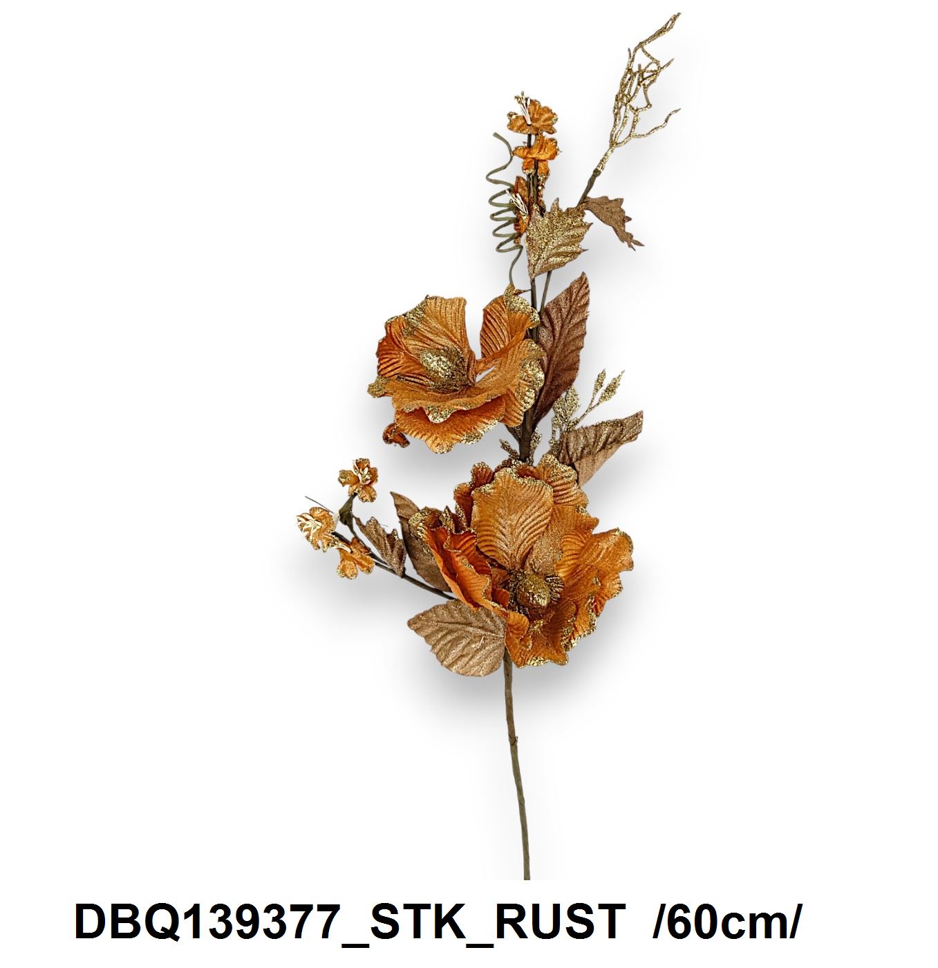 Glitteres flitteres gumi magnólia ág levelekkel, 2 fejjel /60cm/ Fő kép