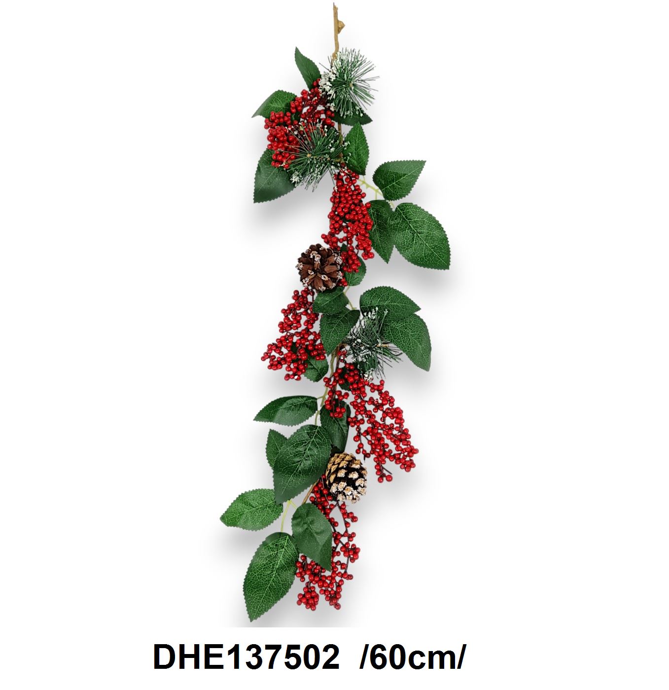 Havas pirosbogyós koszorú/girland tobozokkal, rózsa- és tûlevelekkel /60cm/