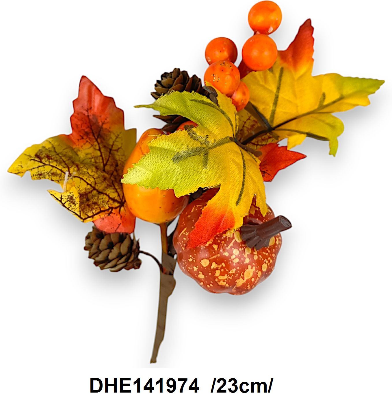 Õszi juharleveles pick tökökkel, tobozokkal, habgolyókkal /23cm/