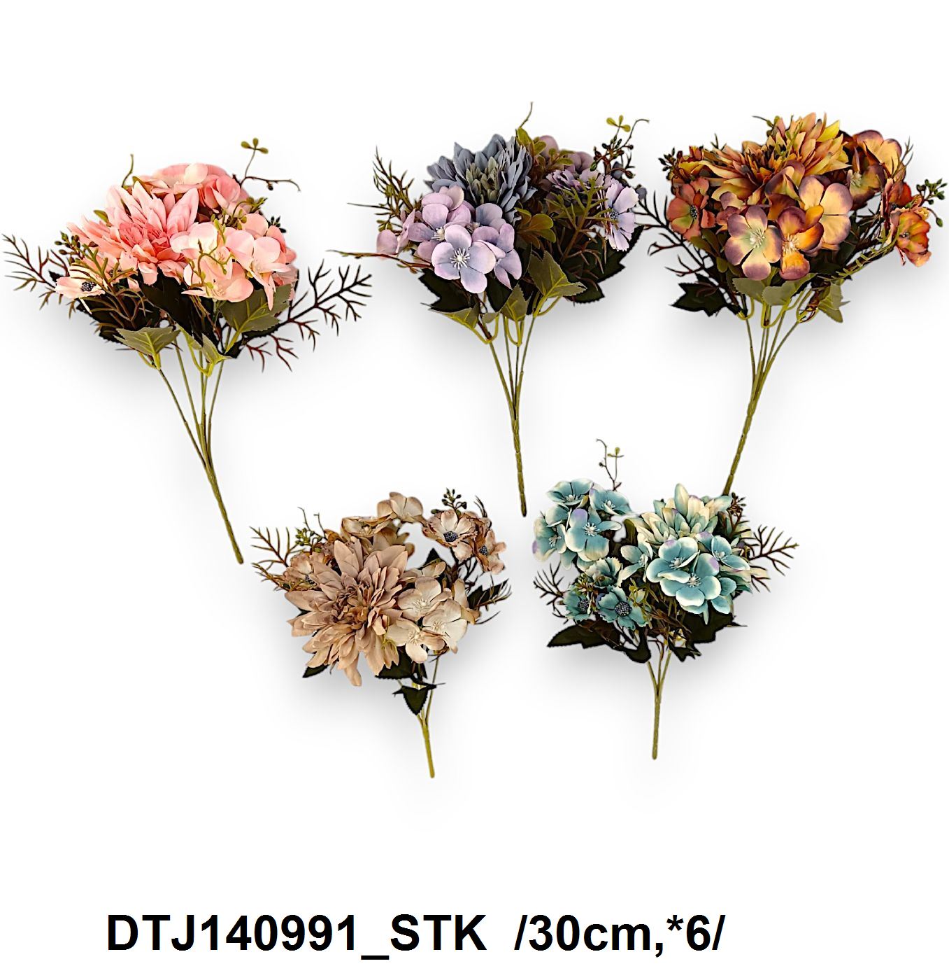 Pasztel dáliás, hortenziás kiscsokor, kis virágokkal  /30cm,*6/