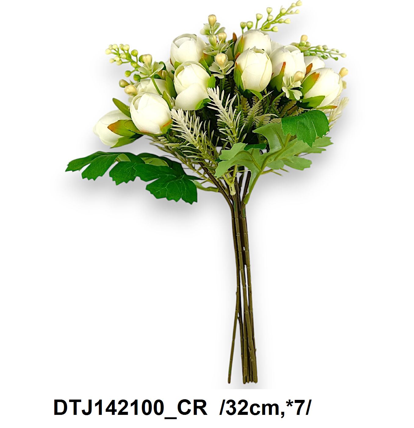 Bimbós ranunculus köteg, nagy aljlevelekkel, mûanyag bogyókkal, kisvirágokkal /32cm,*7/ Fő kép