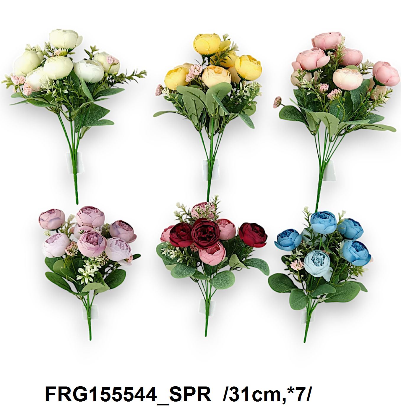 Pasztell boglárkás csokor, reszelékes kisvirágokkal, mûanyag kiegészítõkkel /33cm,*7/ Másodlagos kép