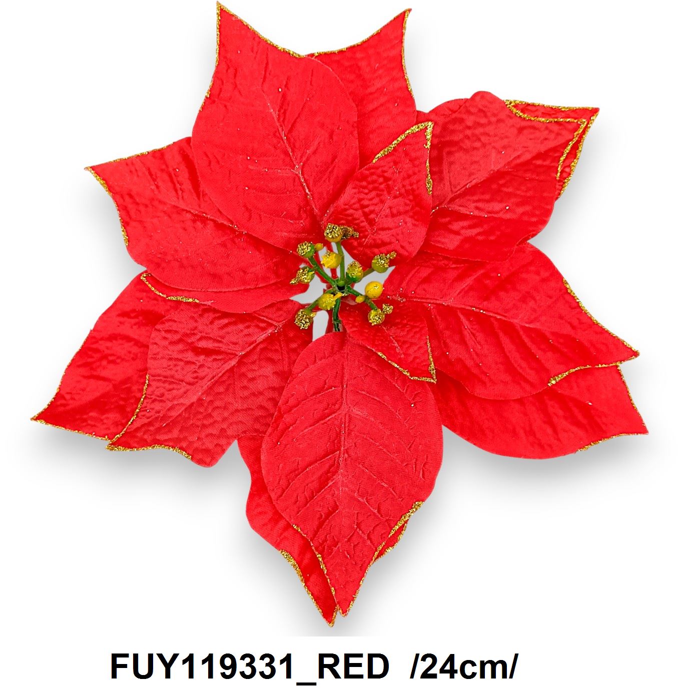 Glitteres szélû mikulásvirág fej, glitteres középpel, szatén /24cm/ Fő kép