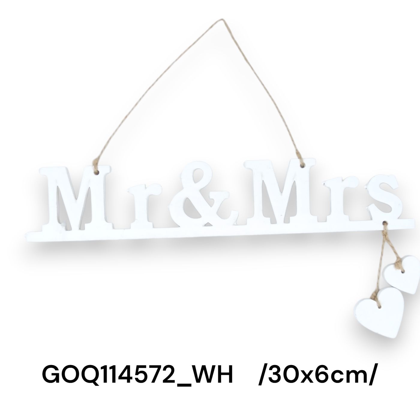 30*6 cm festett, akasztós Mr.&Mrs. fafelirat kis szívekkel