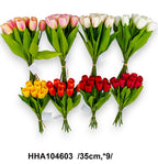 Zárt fejû tulipán köteg, levelekkel /35cm,*9/