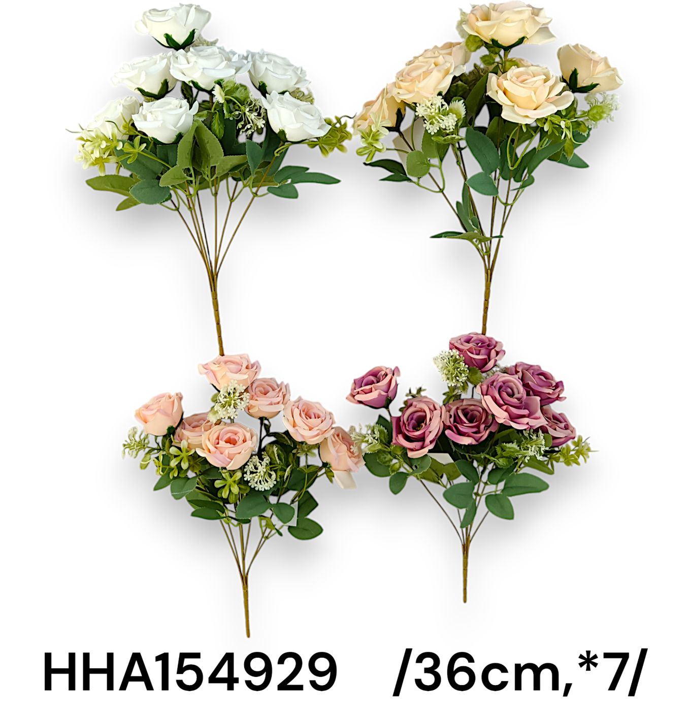 Nyílott rózsás kiscsokor, mûanyag virágokkal, levelekkel /36cm,*7/ Fő kép