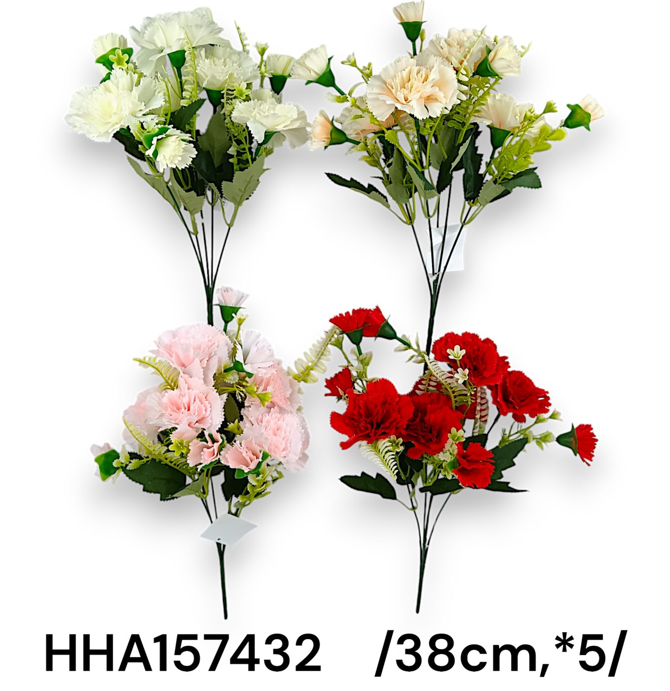 Szegfû csokor, kis- és nagy virágokkal, mûanyag kiegészítõkkel /38cm,*5/ Fő kép