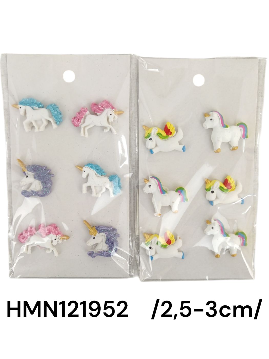 2,5-3 cm polirezin öntapis unikornis, színes glitteres/szivárványos sörénnyel 6/S Fő kép
