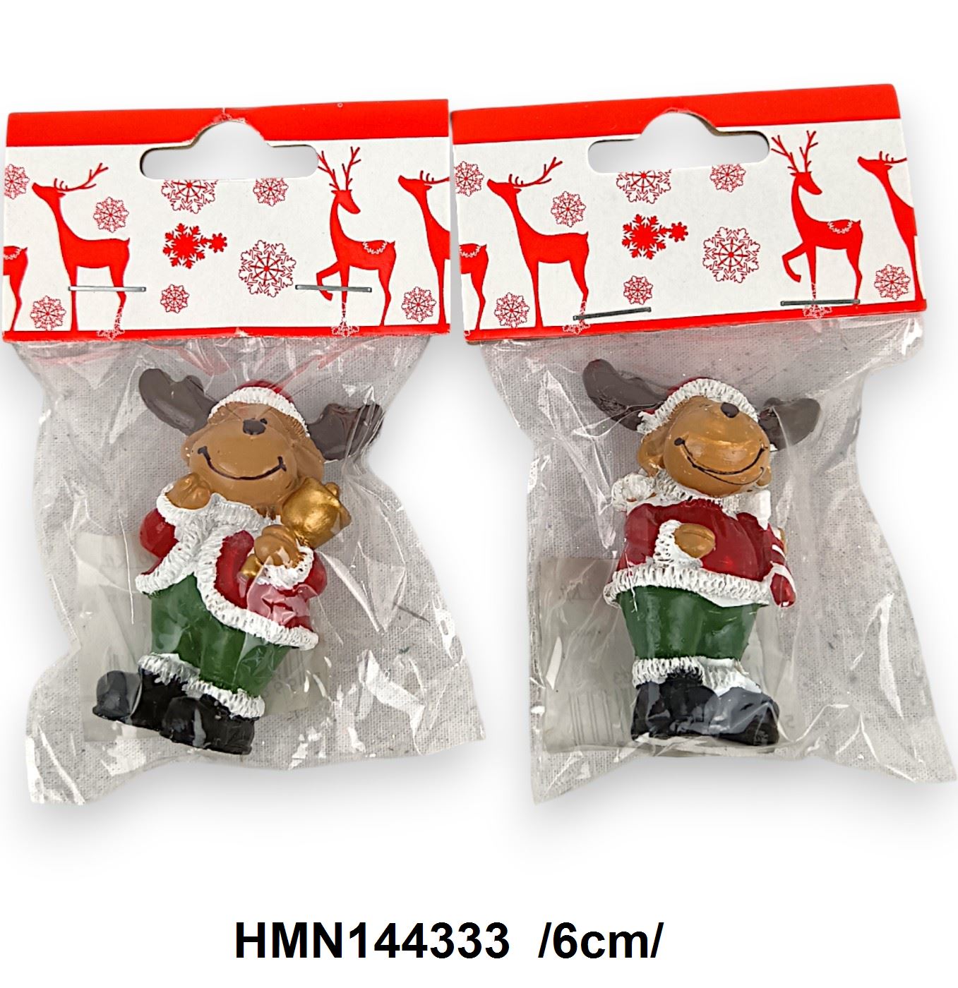 Mikulás ruhás rénszarvasok zacsiban, polirezin /6cm/ Fő kép