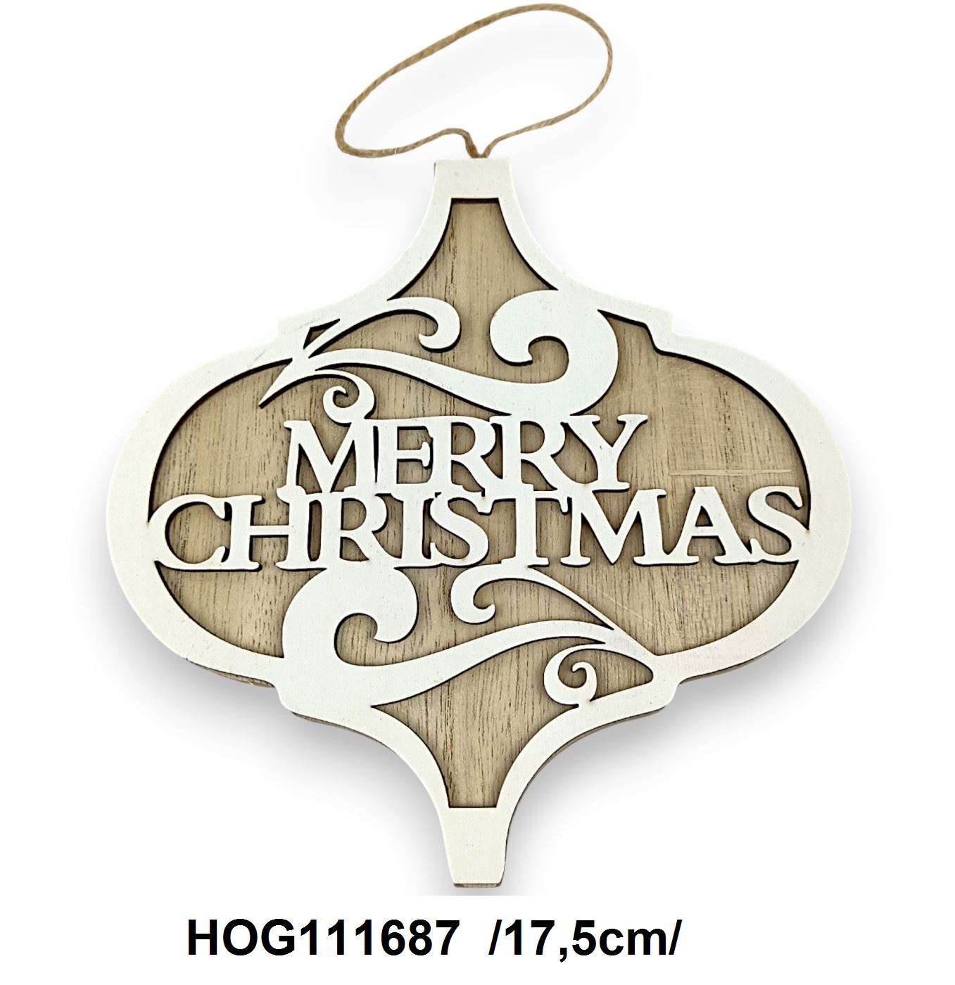 Natúr nagy fadísz, "MERRY CHRISTMAS" felirattal /17,5cm/ Fő kép