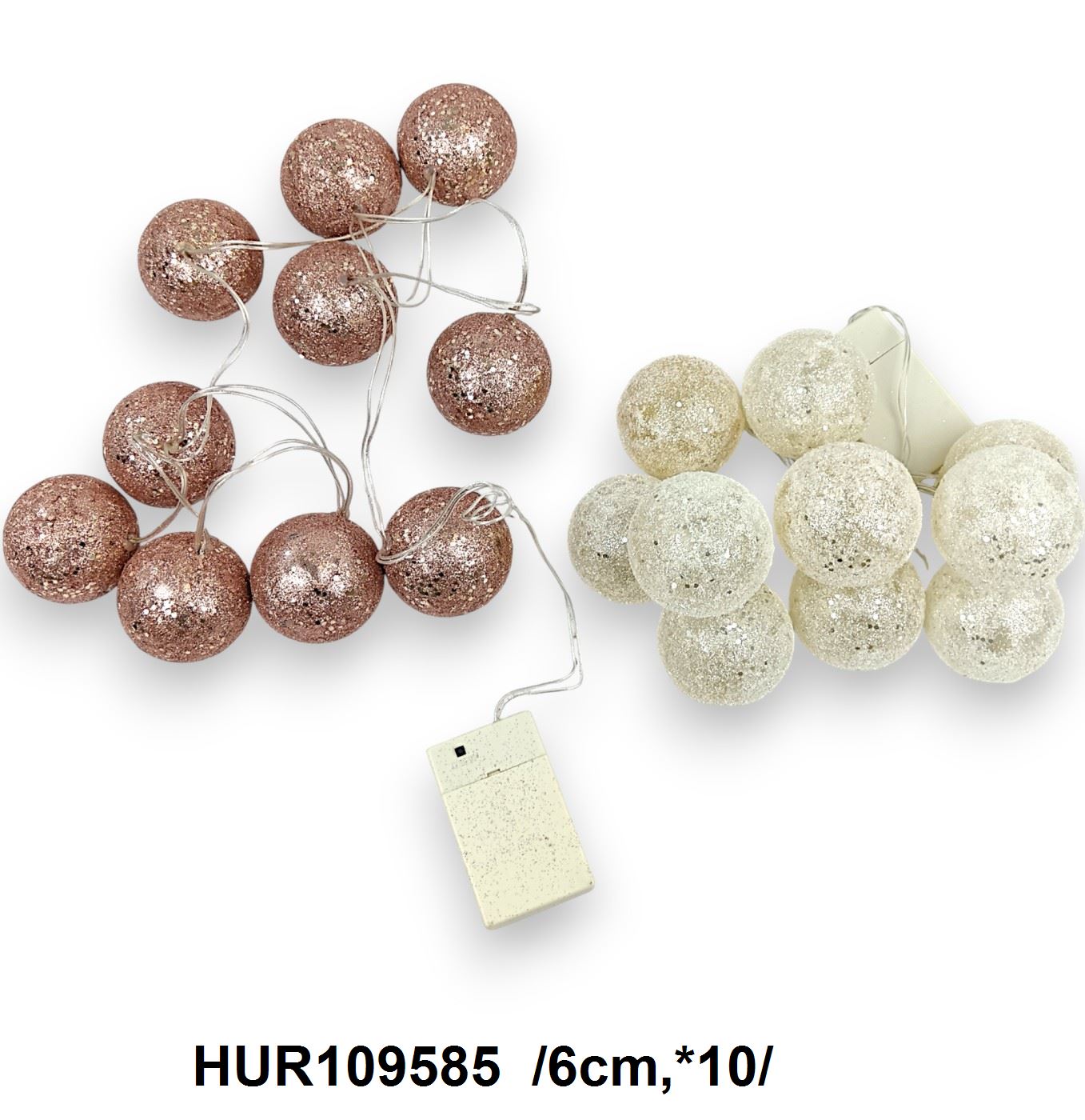 Flitteres, glitteres világítós gömb girland /6cm,*10/ Fő kép