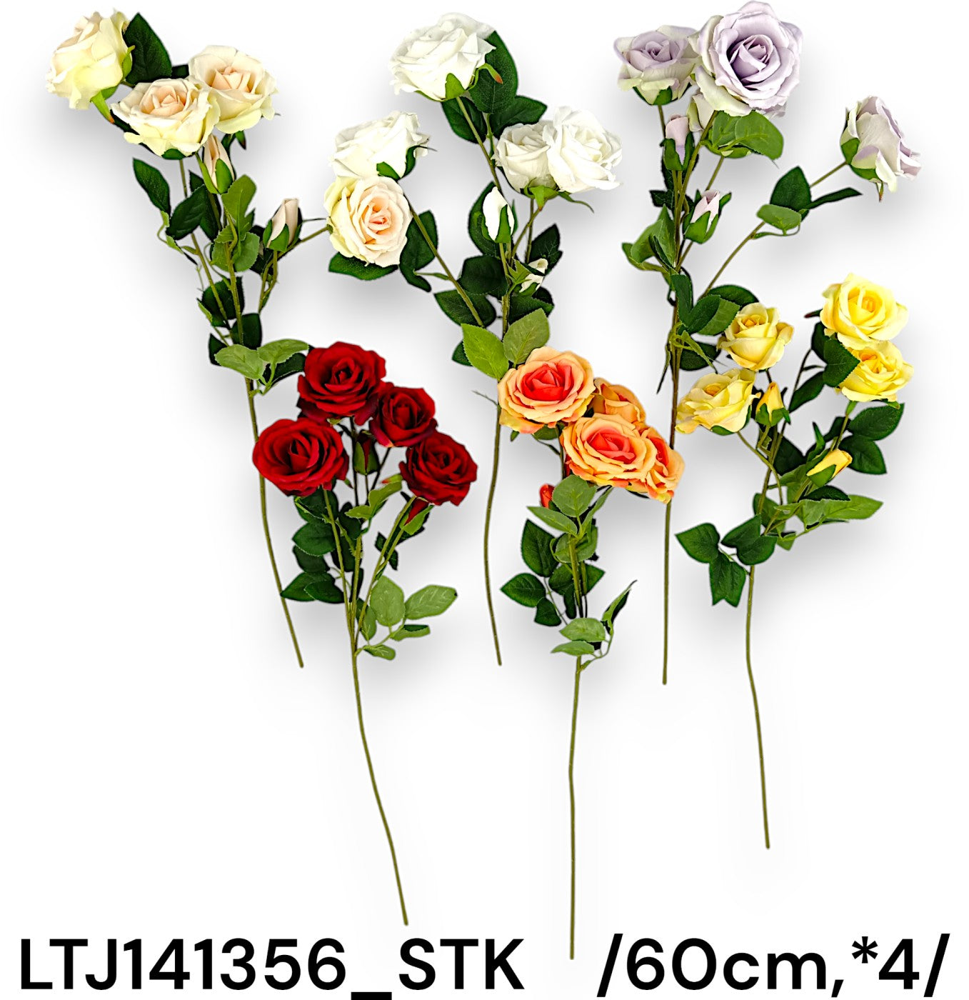 Rózsa ág 4 fejjel és 2 bimbóval, levelekkel, micropeach  /60cm,*4/ Fő kép