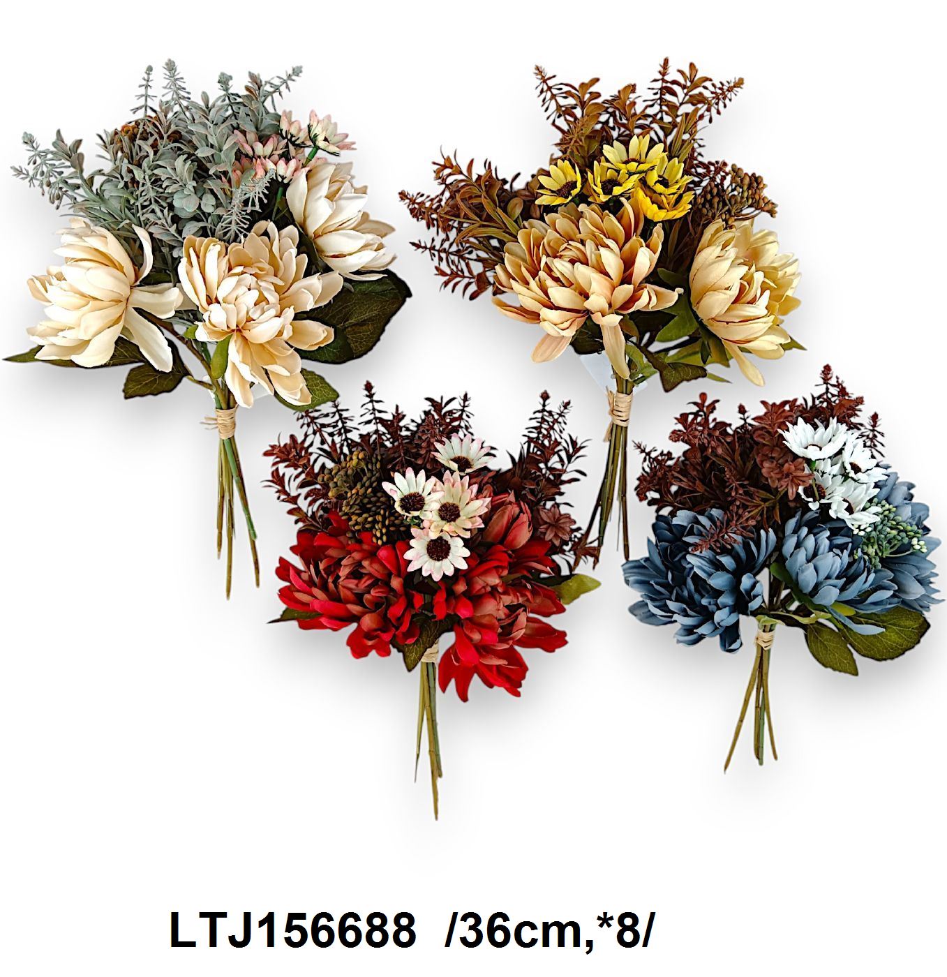 Tépett dália köteg, kisvirágokkal, mûanyag bogyókkal, levelekkel /36cm,*8/ Fő kép