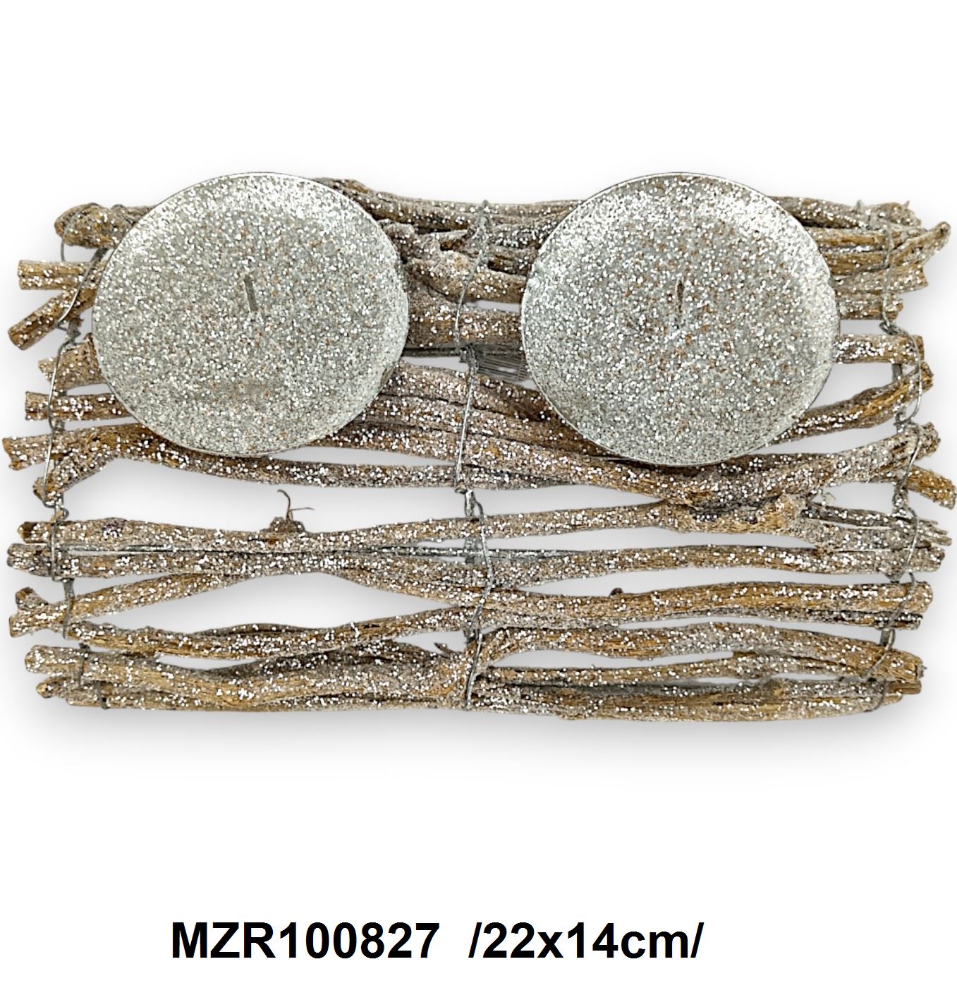 Rattan, domború gyertyatartó, glitterrel /22x14cm/ Fő kép