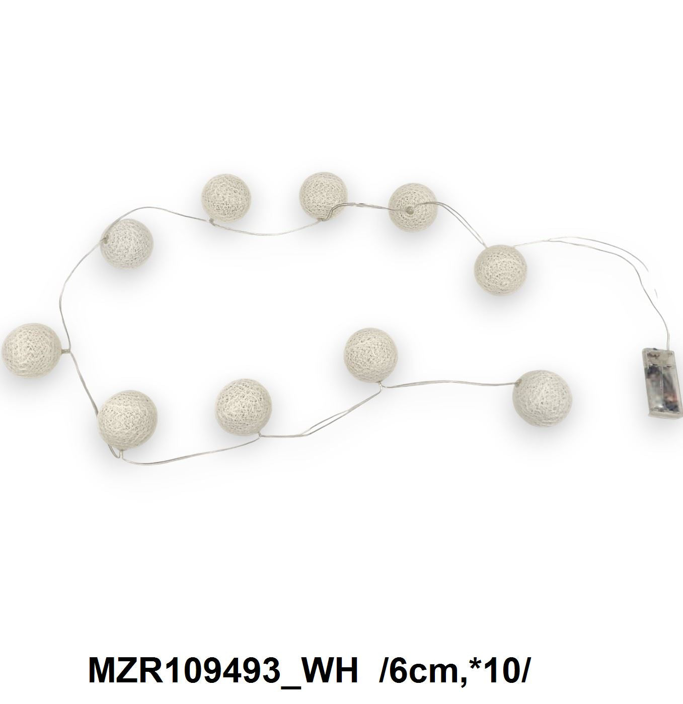 Fehér cérnával bevont gömbös, világítós girland, elem nélkül /6cm,*10/ Fő kép