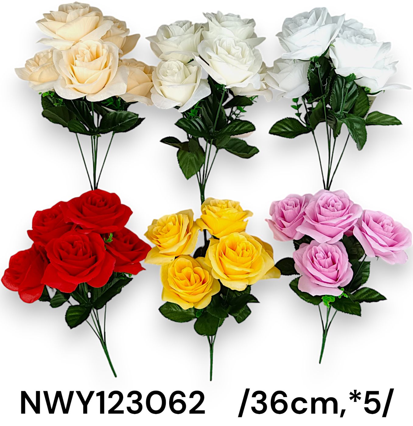 Hosszú építésû nyíló rósza csokor, eukaliptusszal /36cm,*5/ Fő kép