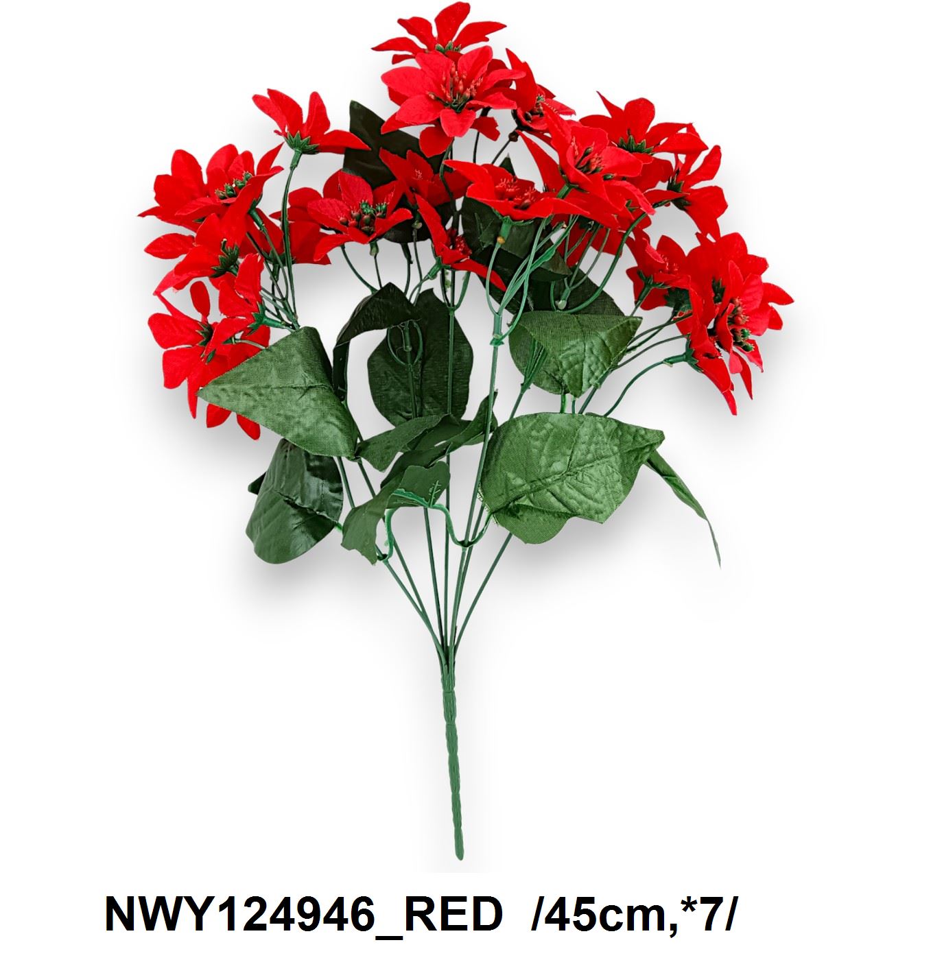 Minifejes mikulásvirág csokor, szatén  /45cm,*7/