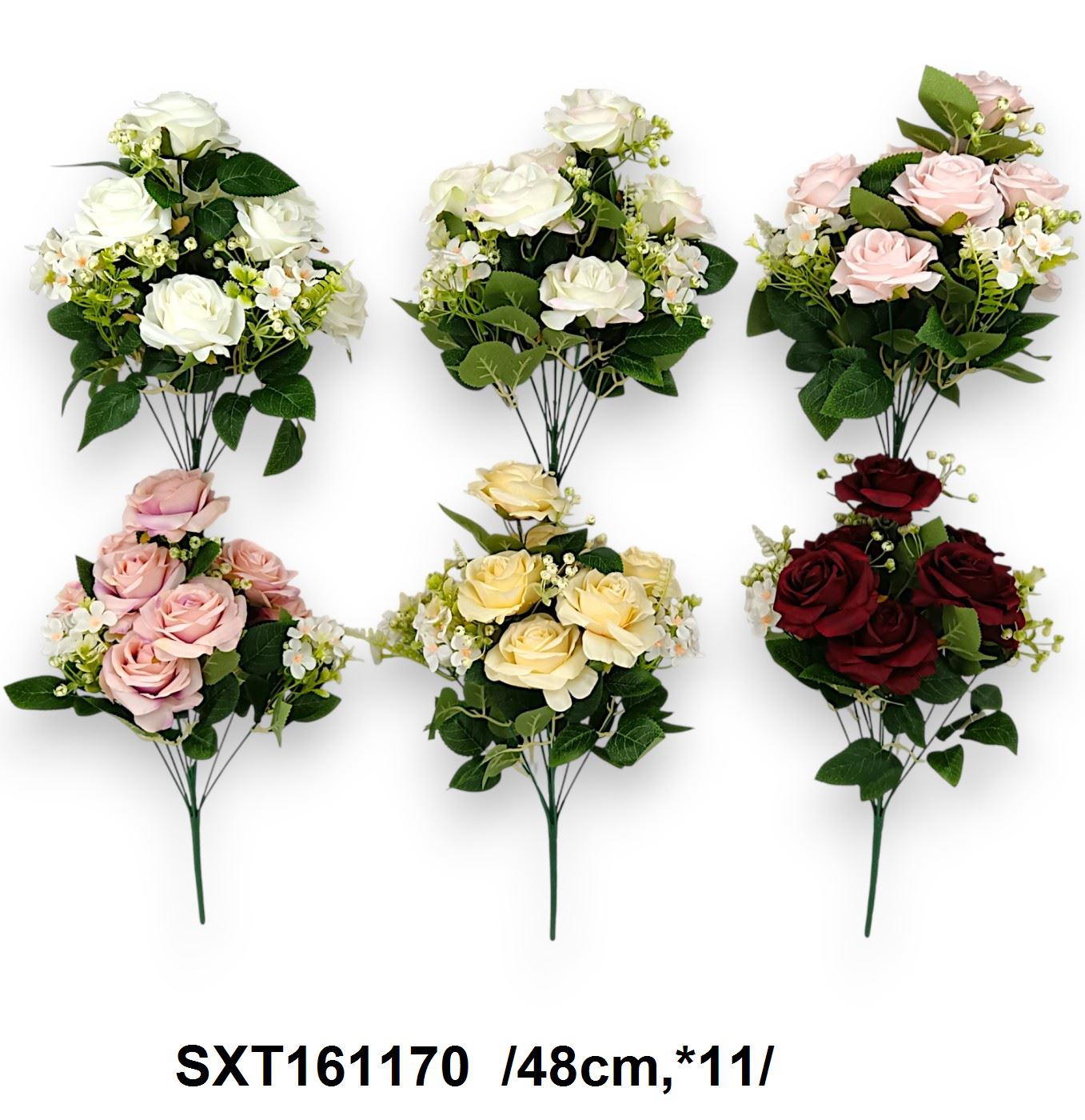 Rózsacsokor, mûanyag kiegészítõkkel /48cm,*11/ Fő kép