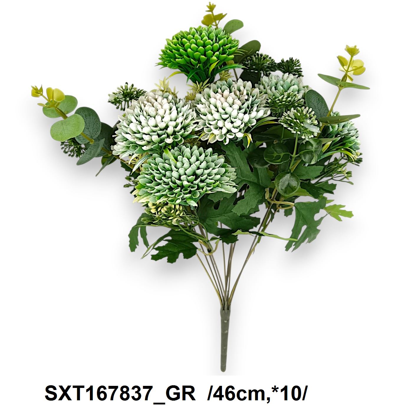 Hosszú-építésû gömbdália csokor, eukaliptusszal /46cm,*10/