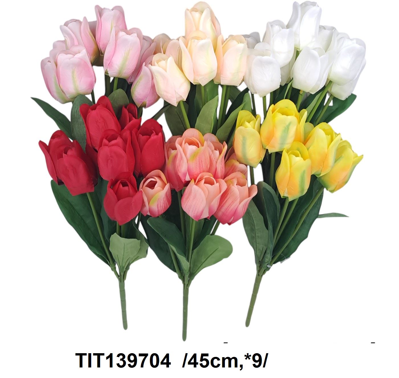 Szatén, nagy nyíló fejes tulipán csokor  /45cm,*9/ Fő kép