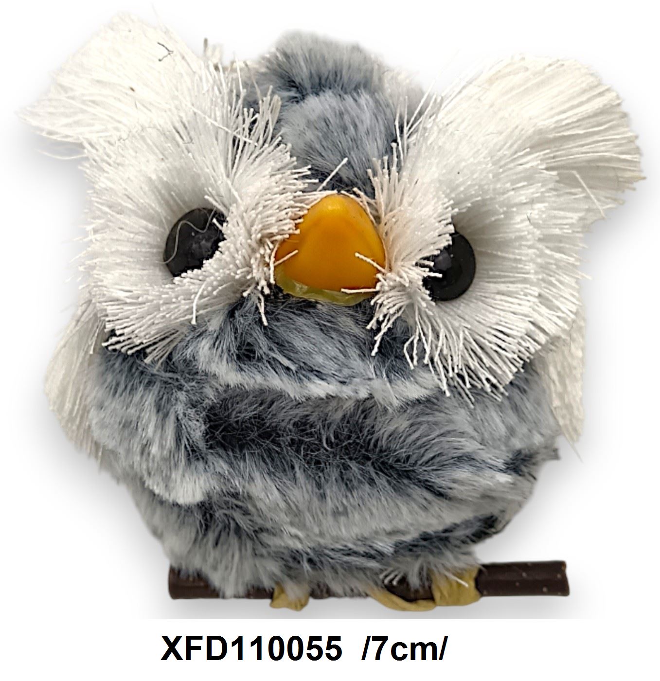 Flokkolt, szõrös, faágon ülõ kerek bagoly akasztóval /7cm/ Fő kép