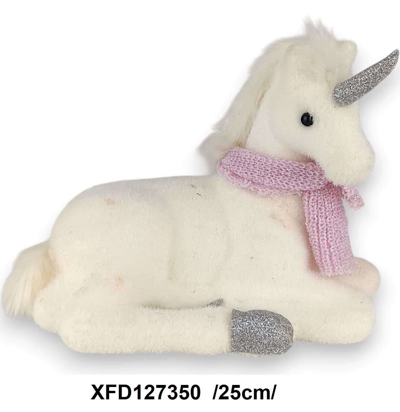 Fehér, rózsaszín sálas fekvõ egyszarvú /25cm/