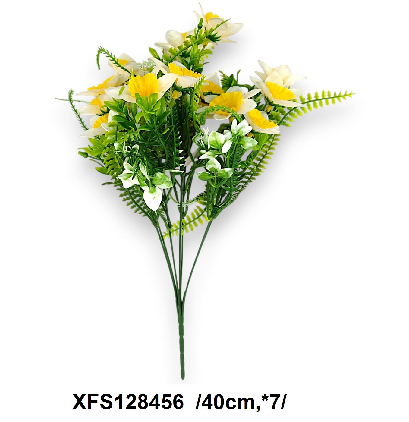Aprófejû nárcisz csokor, mûanyag zölddel /40cm,*7/