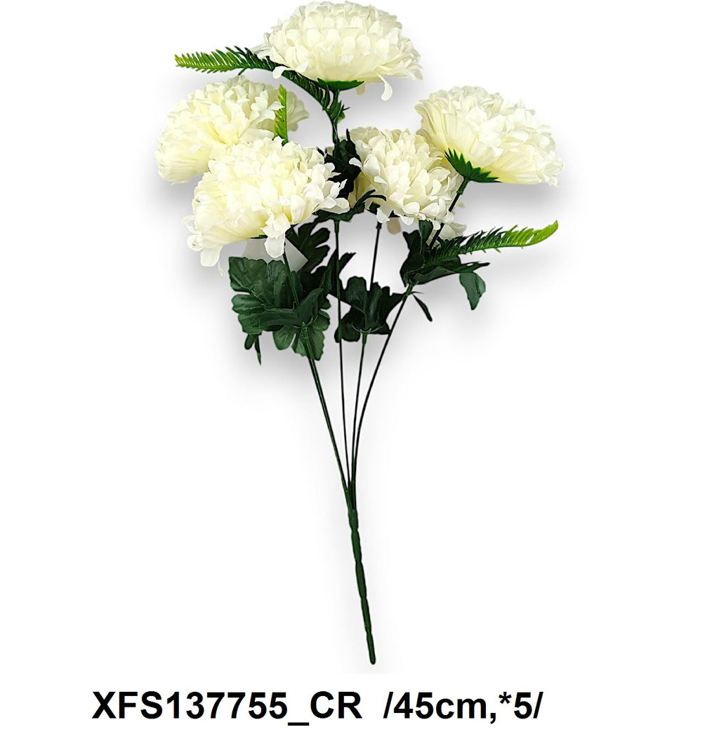 Keskenyszirmos, hosszú-építésû gömbkrizi csokor, zöld kiegészítõkkel /45cm,*5/