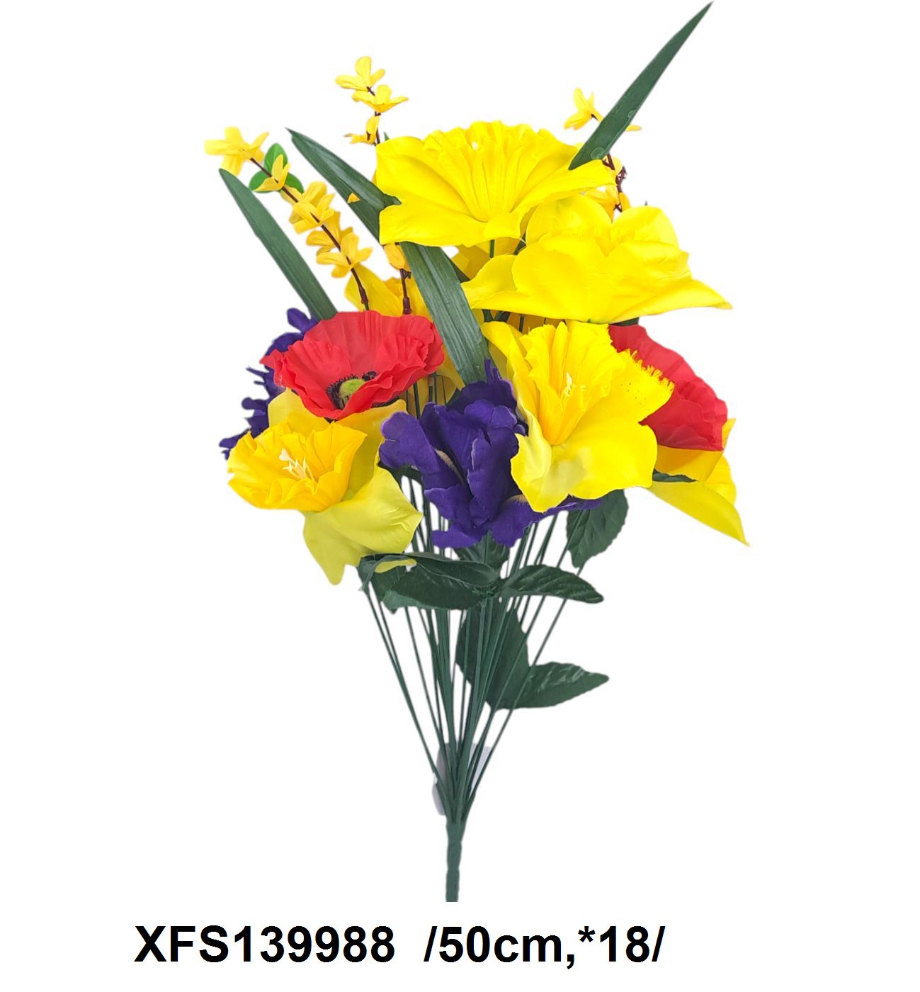 Hosszú építésû nárcisz, írisz, pipacs, aranyesõ csokor  /50cm,*18/ Fő kép