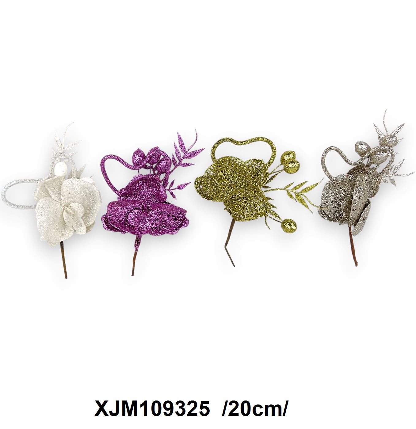 Full glitteres orchidea pick szívvel, levéllel, bogyókkal /20cm/ Fő kép